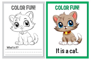 Coloring book pages with cute cat illustrations clipart