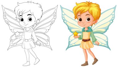 Bir yıldız tutan neşeli bir peri çocuğu tasviri