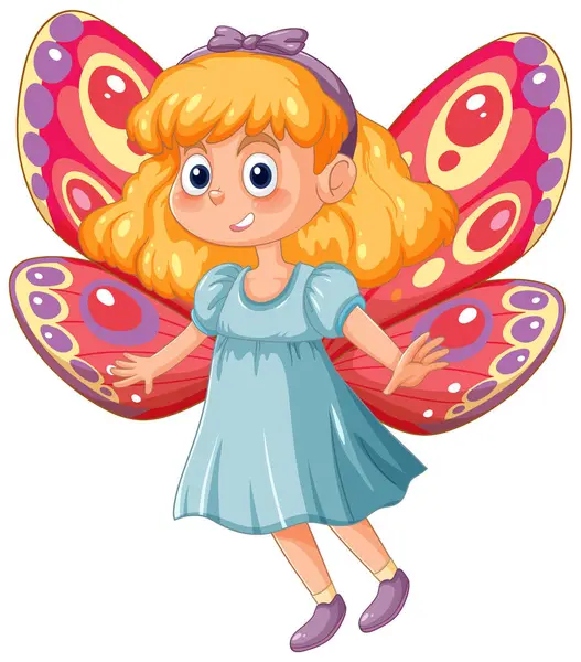 Cartoon Mädchen Mit Lebendigen Schmetterlingsflügeln Stockvektor