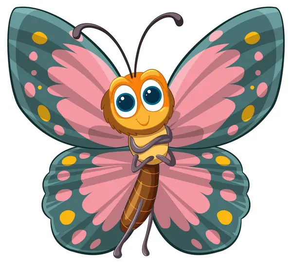Kleurrijke Vriendelijke Vlinder Met Grote Ogen Glimlach Vectorbeelden