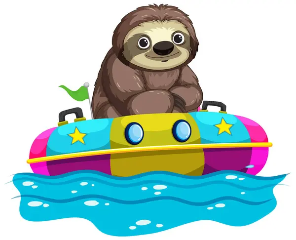 Cheerful Sloth Colorful Boat Water Royalty Free Stock Vectors