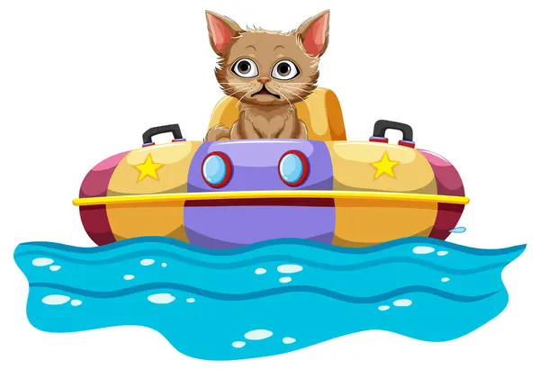 Cute Cat Wearing Life Jacket Water Stockillustratie