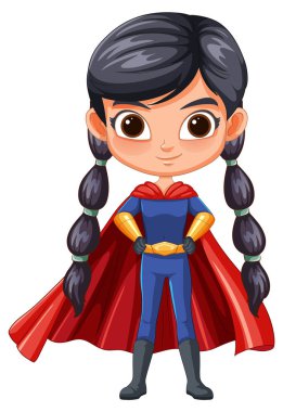 Cartoon of a young girl dressed as a superhero clipart