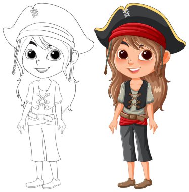 Renkli ve çizgili genç bir korsan kızı sanatı