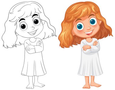 Mutlu genç bir kızın renkli ve çizgi sanatı