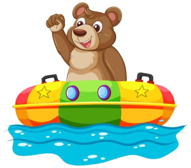 Mutlu ayı renkli şişme bir teknede