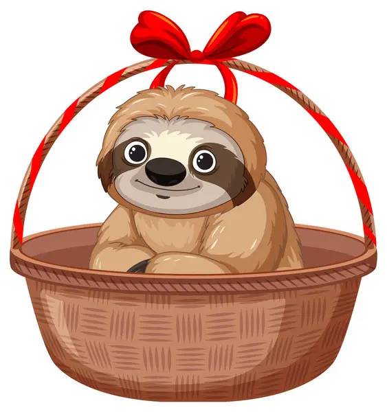 Adorable Sloth Sitting Woven Basket Векторна Графіка