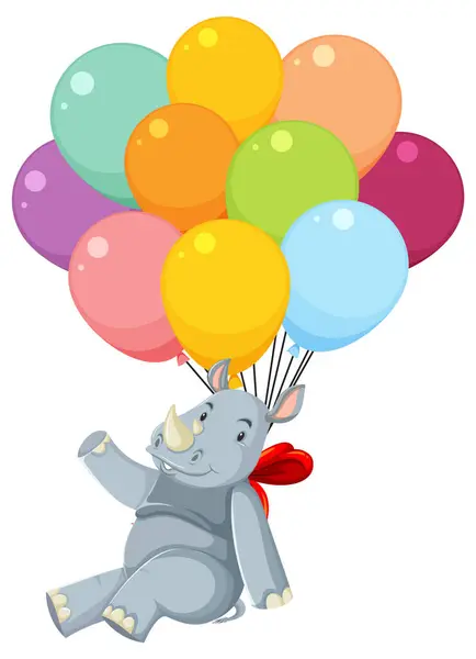 Cartoon Elephant Lifted Vibrant Multicolored Balloons Векторная Графика