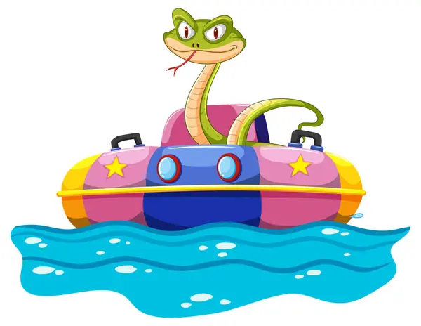 Cartoon Snake Driving Colorful Bumper Boat Лицензионные Стоковые Векторы