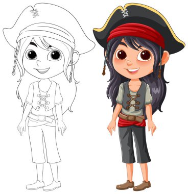 Neşeli bir korsan kızın vektör çizimi