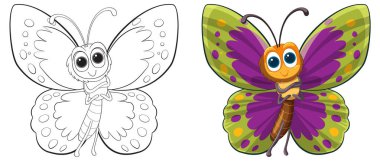 Kelebek, eskiz ve renklerin iki aşaması