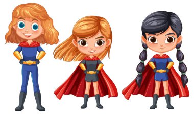 Süper kahraman gibi giyinmiş üç çocuk.