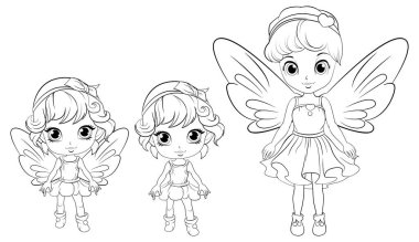 Siyah beyaz üç sevimli peri karakteri