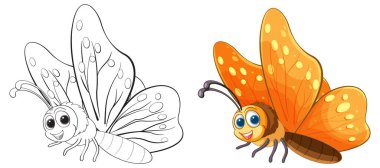Kelebek vektör sanatı, hem renkli hem de çizgi sanatı.