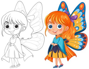 Kelebek kanatlı parlak renkli kız.