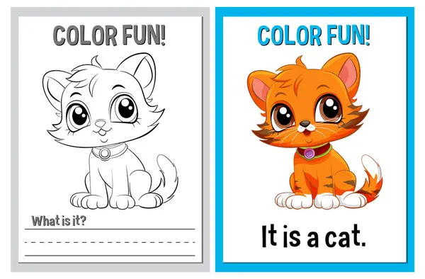 Coloring Book Pages Featuring Cute Cat Лицензионные Стоковые Векторы