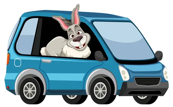 Cheerful Rabbit Enjoying Ride Vehicle Лицензионные Стоковые Векторы