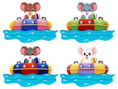 Dört çizgi film faresi tekne turunun keyfini çıkarıyor.
