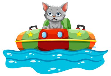 Şirin bir kedi canlı bir teknede gezintiye çıkıyor.