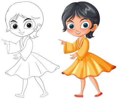 Sarı elbiseli, gülümseyen çocuk.