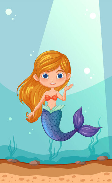 Vector illustration of a happy mermaid underwater