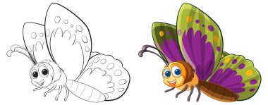 Bir kelebeğin çizimden renge vektör çizimi