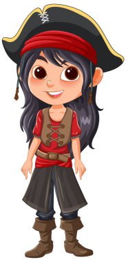 Mutlu genç bir korsan kızın vektör çizimi