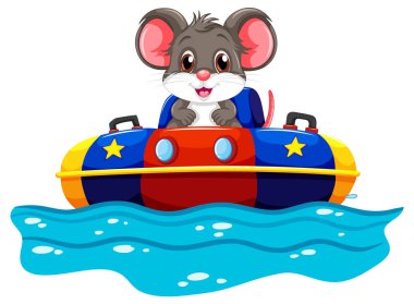 Çizgi film faresi hareketli bir oyuncak teknede yelken açıyor.