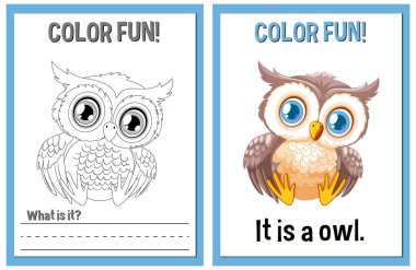Educational coloring sheets with cartoon owl clipart