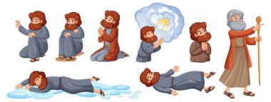 İncil 'de sakallı bir peygamberle çeşitli sahneler.