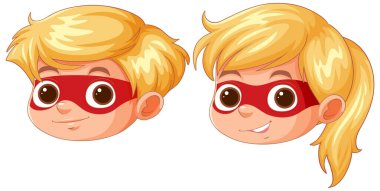 Two cartoon children wearing red superhero masks clipart
