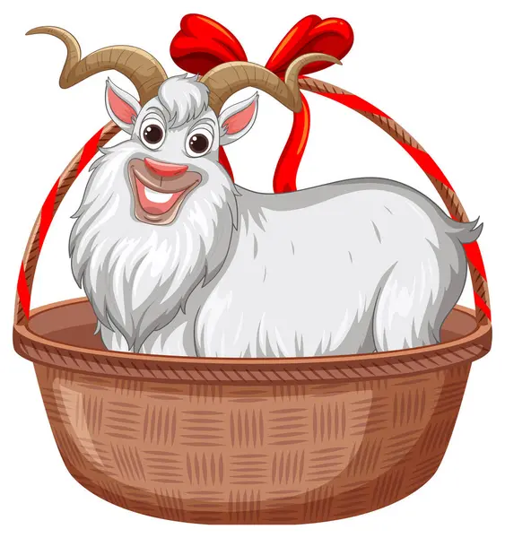 stock vector Cheerful goat sitting in a woven basket