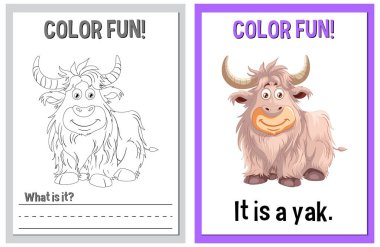 Bir öküz çizgi filmi içeren boyama kitabı sayfaları