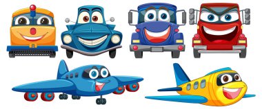 Parlak, neşeli araçlar ve yüzlü uçaklar