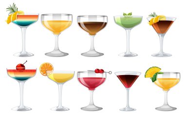 Çeşitli renkli kokteyllerin vektör çizimleri