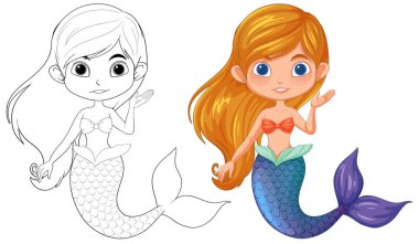 İki stilde bir denizkızının vektör çizimi