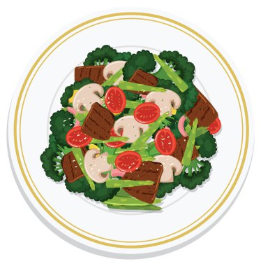 Renkli bir tabak taze salata malzemesi.