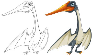 Renkli ve ana hatlı bir dinozorun vektör çizimi