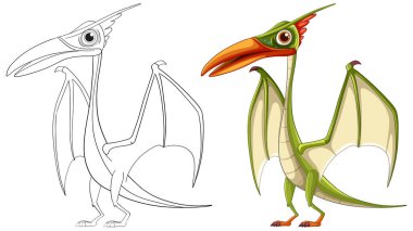 Renkli ve ana hatlı bir Pterosaur 'un vektör illüstrasyonu
