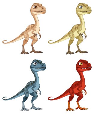 Farklı renklerde dört canlı dinozor.