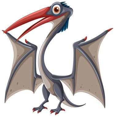 Büyük kanatları ve gagası olan şirin bir Pterosaur.