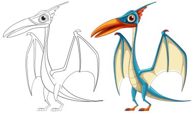 Canlı ve çizgili bir uçan dinozor vektörü.