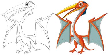 Canlı ve çizilmiş bir pterodactyl vektör çizimi