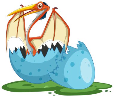 Mavi yumurtadan çıkan bir bebek dinozor.