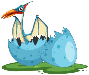 Mavi yumurtadan çıkan bir bebek dinozor.