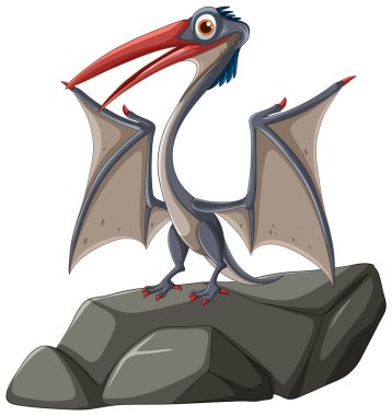 Bir kayanın üzerinde duran sevimli bir Pterosaur.