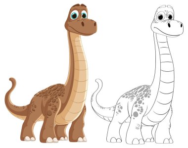 Çocuklar için renkli ve özetlenmiş dinozor karakterleri