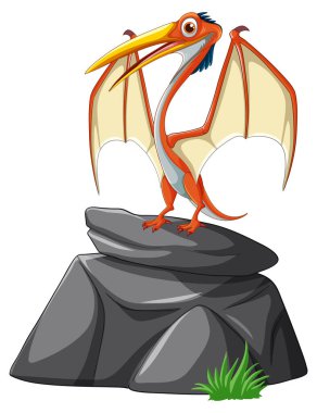 Pterosaur otlu kayaların üzerinde duruyor.