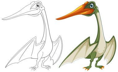 Renkli ve ana hatlı bir Pterosaur 'un vektör illüstrasyonu
