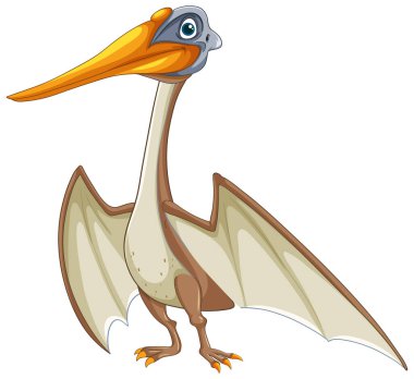 Büyük kanatları ve gagası olan sevimli Pterodactyl.